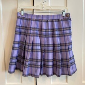Lavender Plaid Pleated Mini Skirt